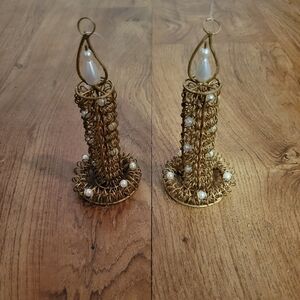 Vintage Gold Wire Candlestick Ornaments With Pearls